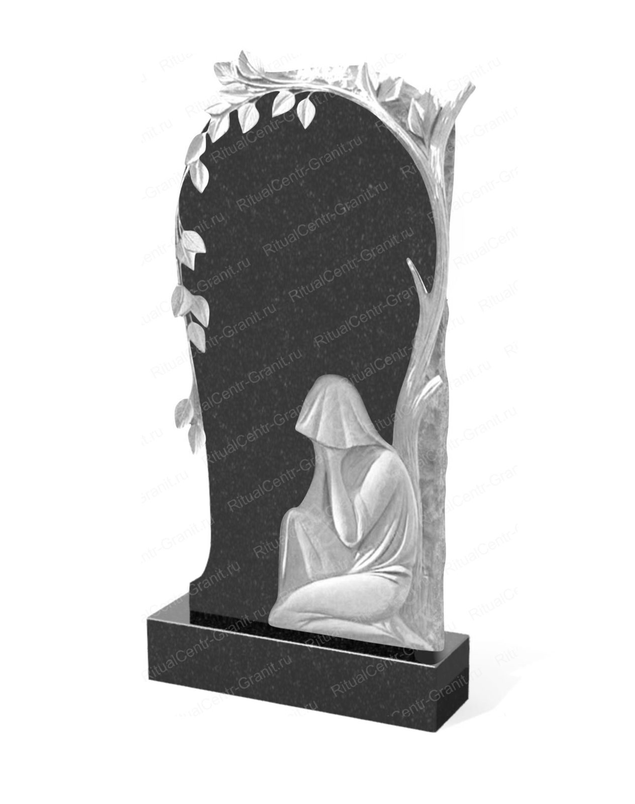 Памятник белый на могилу с березой